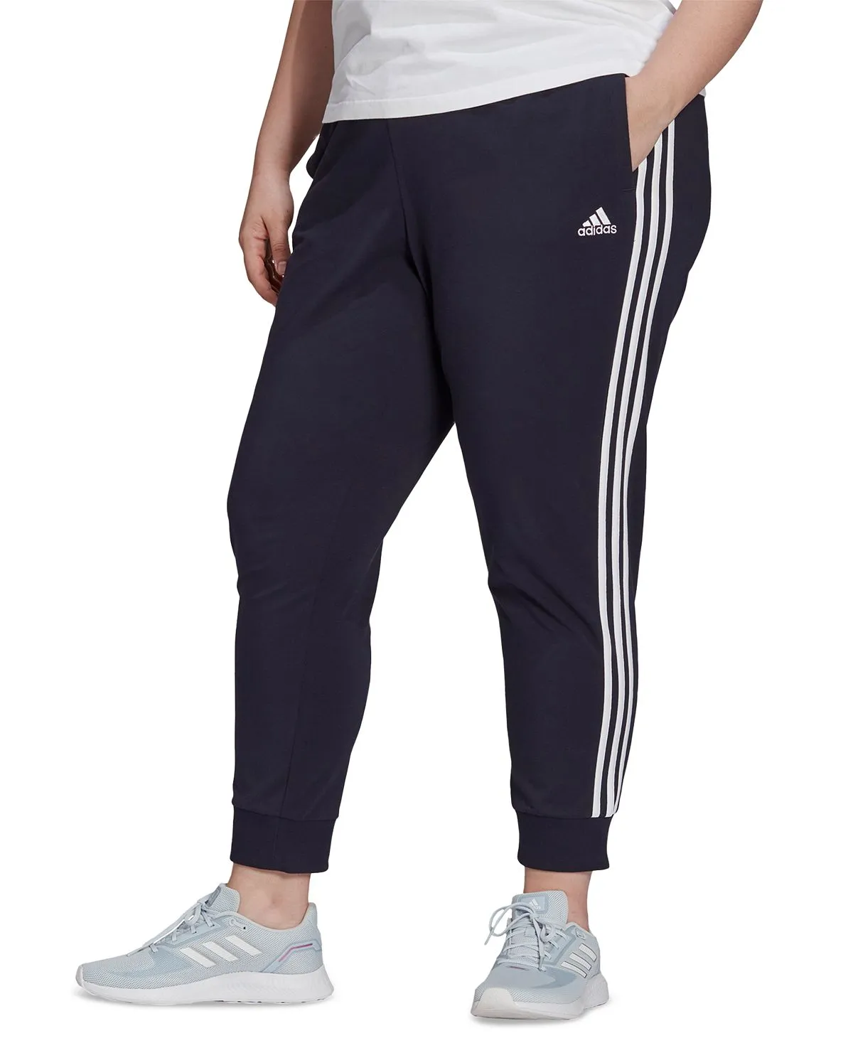 adidas plus size essentials 3 stripe tapered trousers, multi