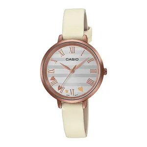 Casio Ladies' Analog Cream Leather Band Watch LTPE160RL-7A LTP-E160RL-7A