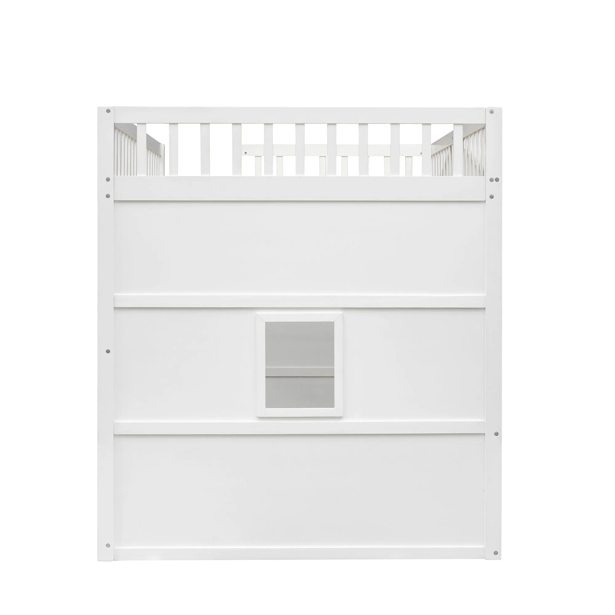 Full Size House Loft Bed With Ladder-White Gray Frame