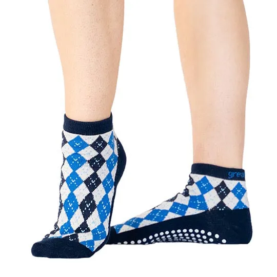 Maisie Argyle Short Crew Grip Sock  Blue/White