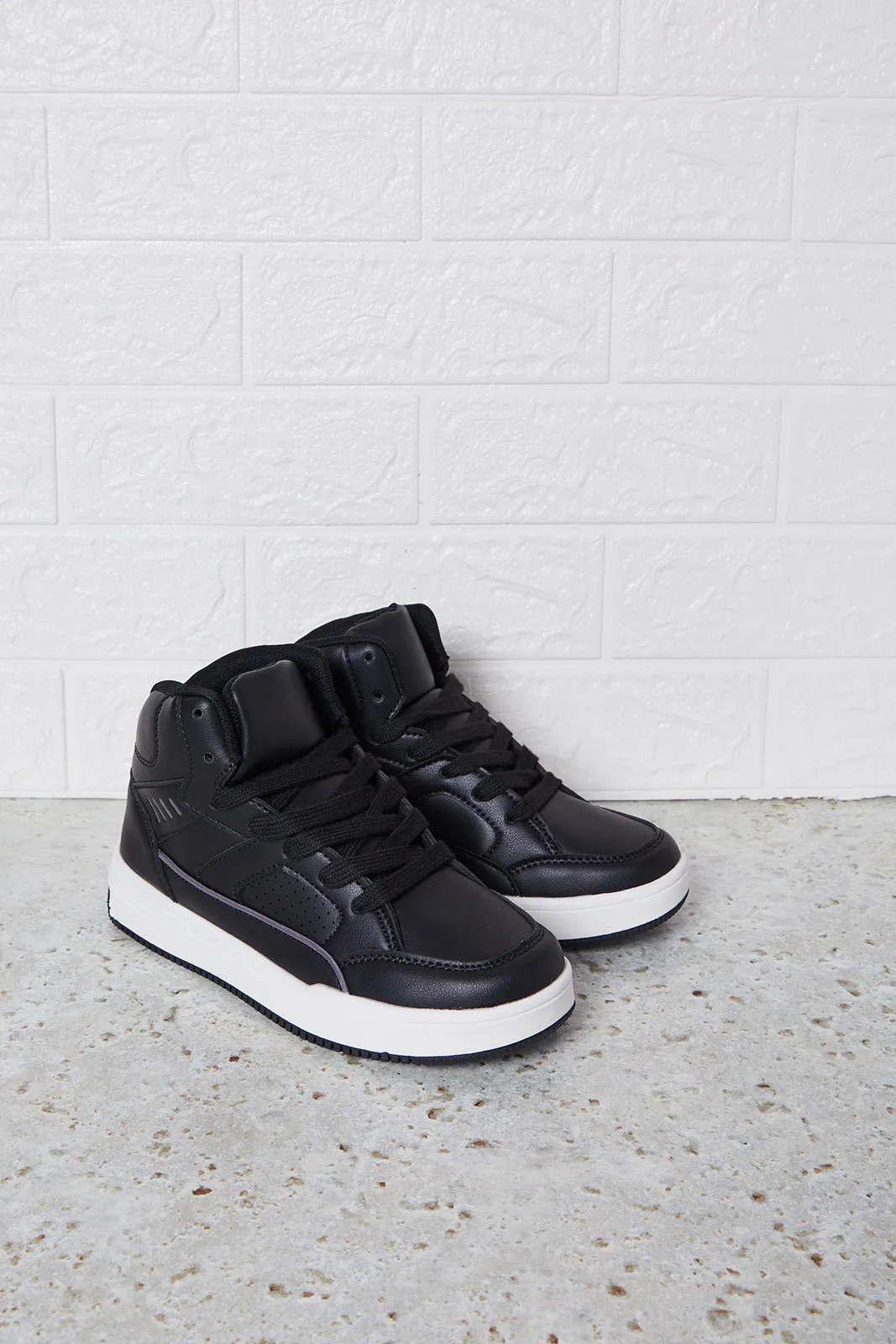 Senior Boys Black Material Block Hightop Sneakers