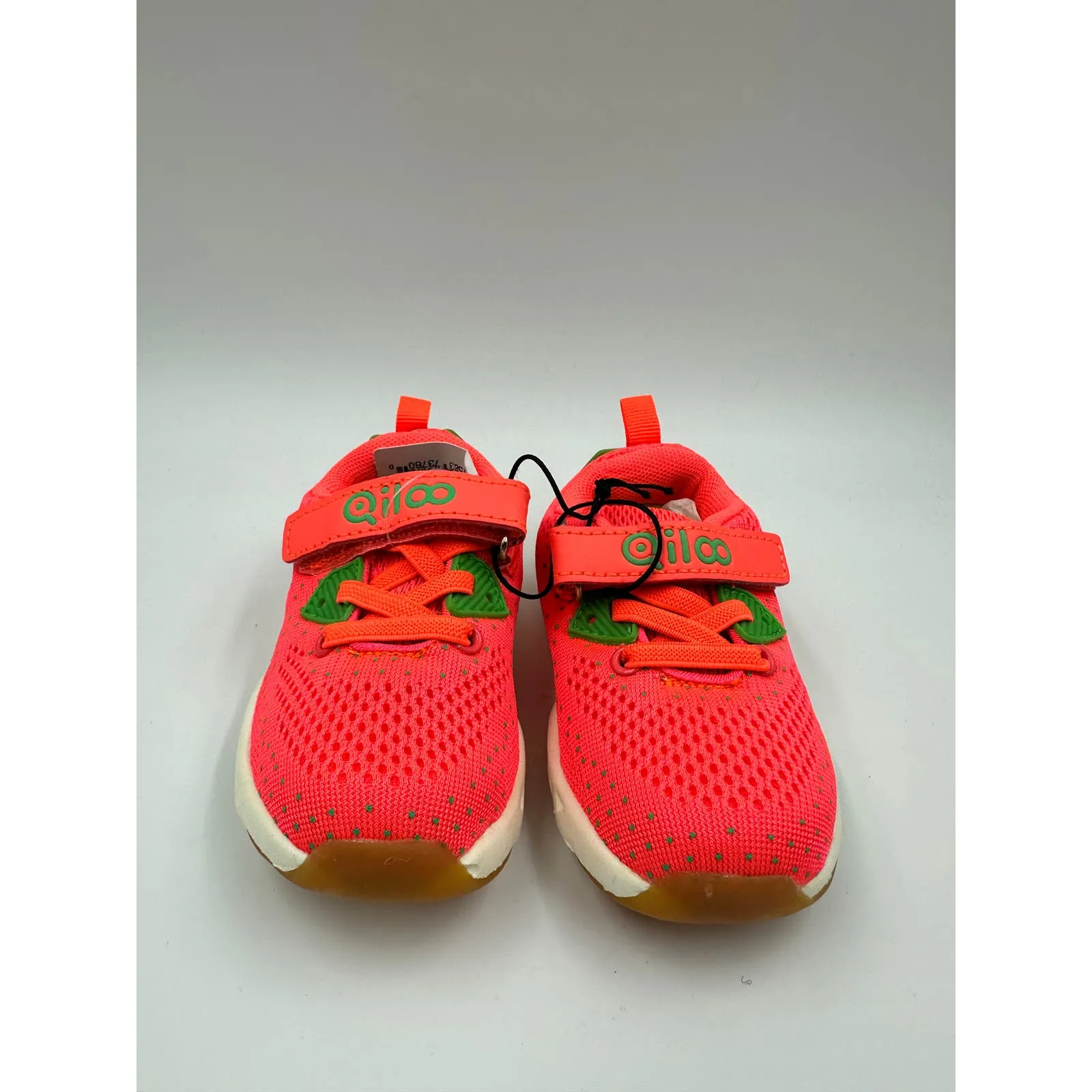 Small Kid Size 6, Neon Orange & Green Sneaker with Straps and White Sole