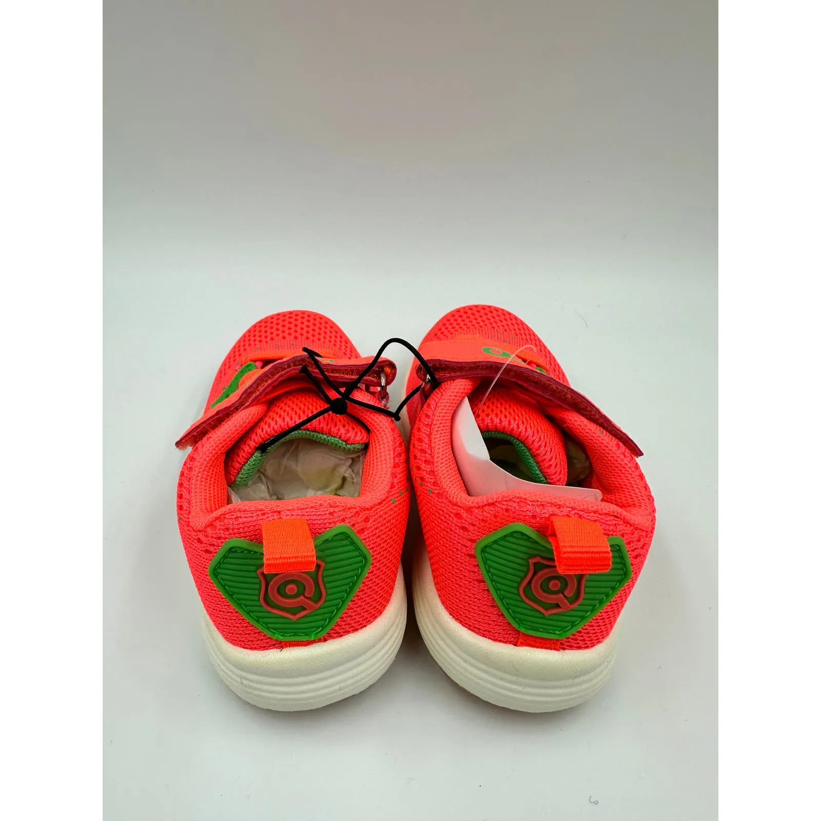 Small Kid Size 6, Neon Orange & Green Sneaker with Straps and White Sole