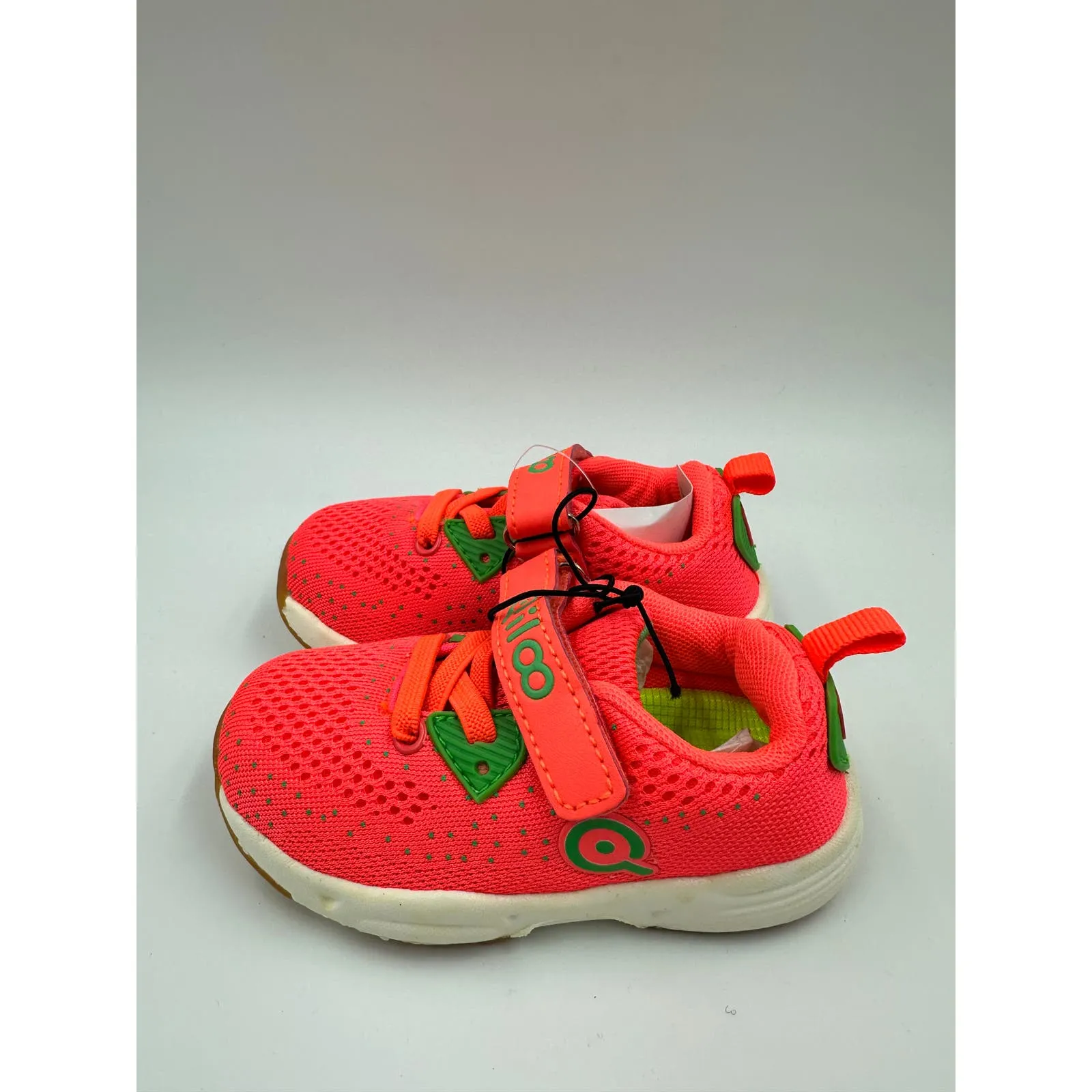 Small Kid Size 6, Neon Orange & Green Sneaker with Straps and White Sole