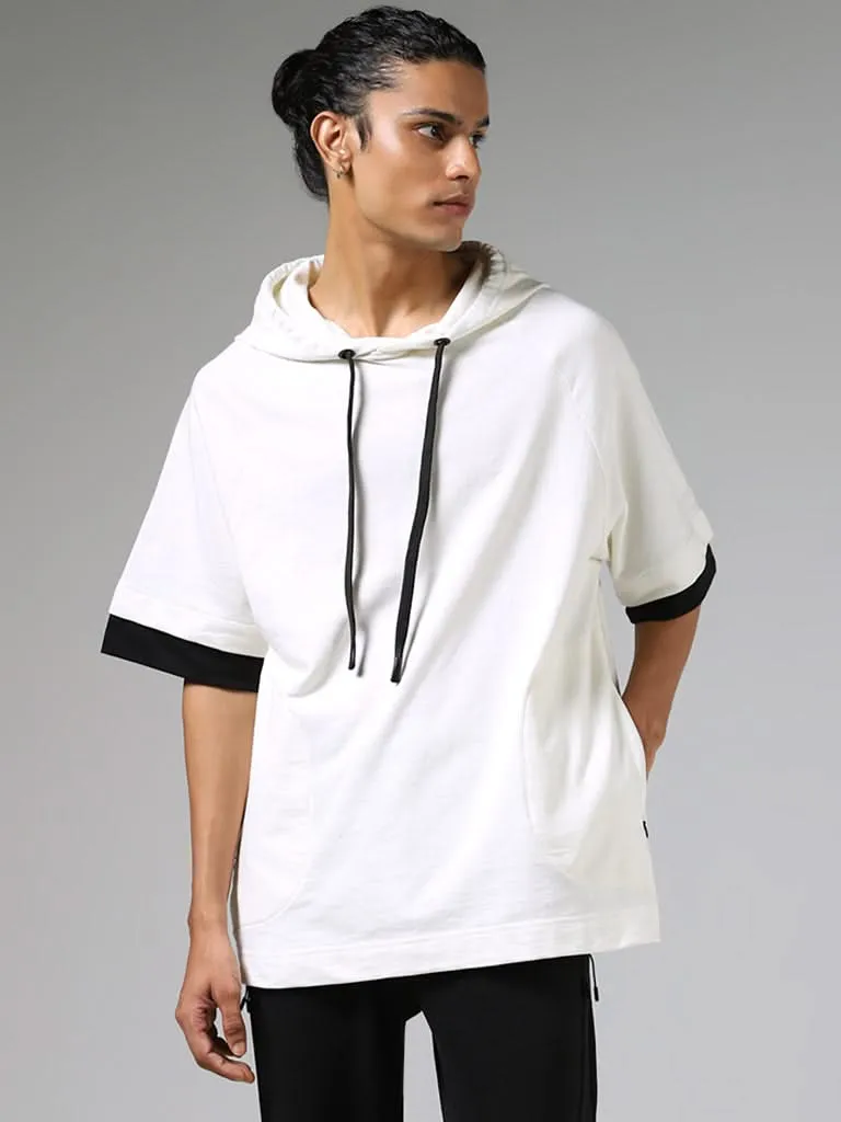 Studiofit Off White Relaxed-Fit Hoodie Pullover