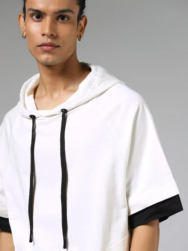 Studiofit Off White Relaxed-Fit Hoodie Pullover