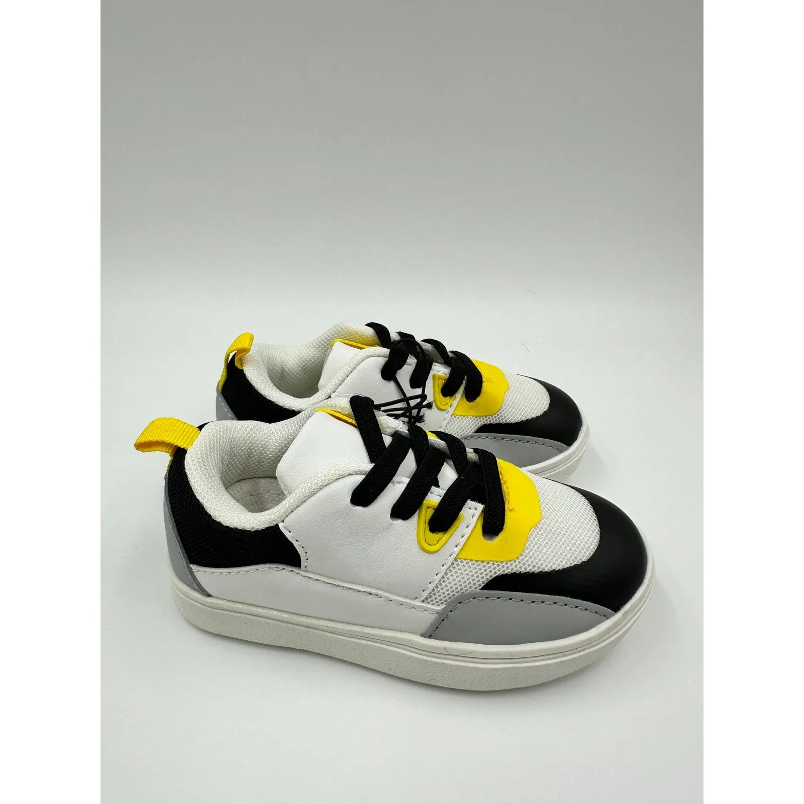 Toddler Size 7, White Fashion Sneaker with Black, Gray & Yellow Accents