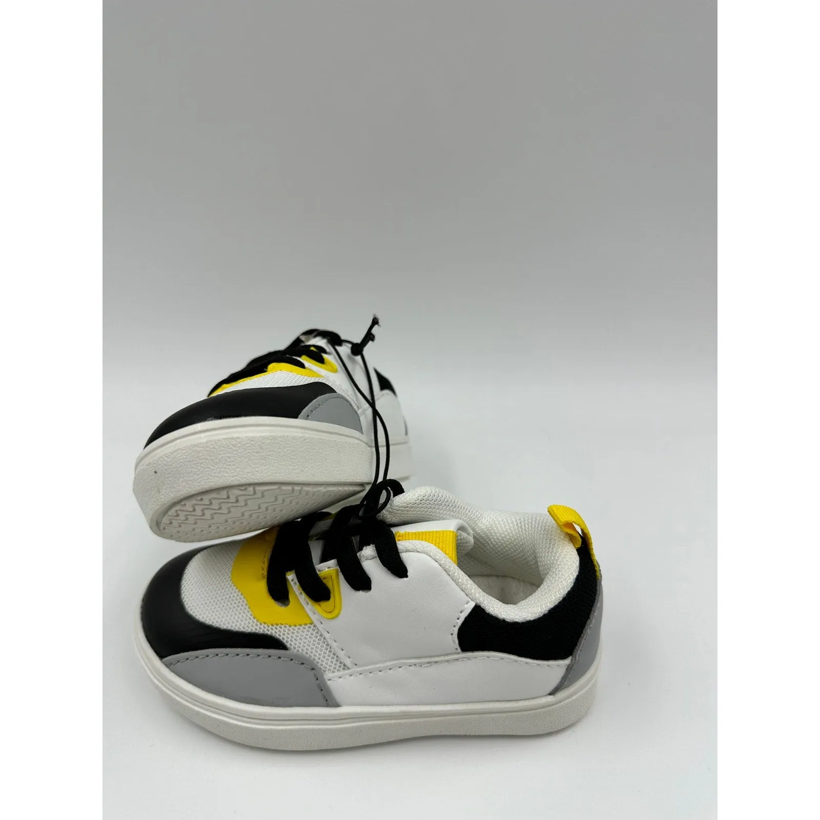 Toddler Size 7, White Fashion Sneaker with Black, Gray & Yellow Accents