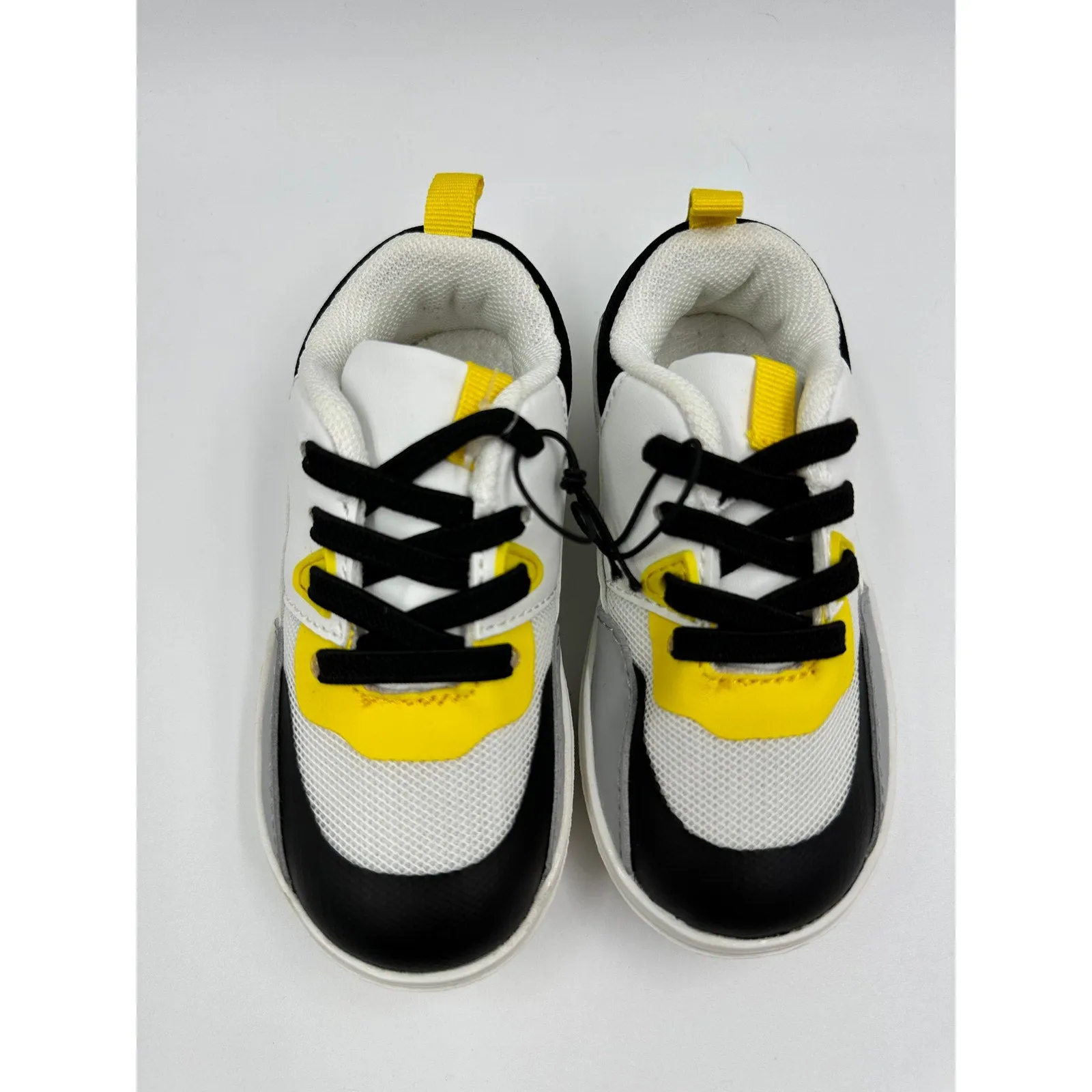 Toddler Size 7, White Fashion Sneaker with Black, Gray & Yellow Accents