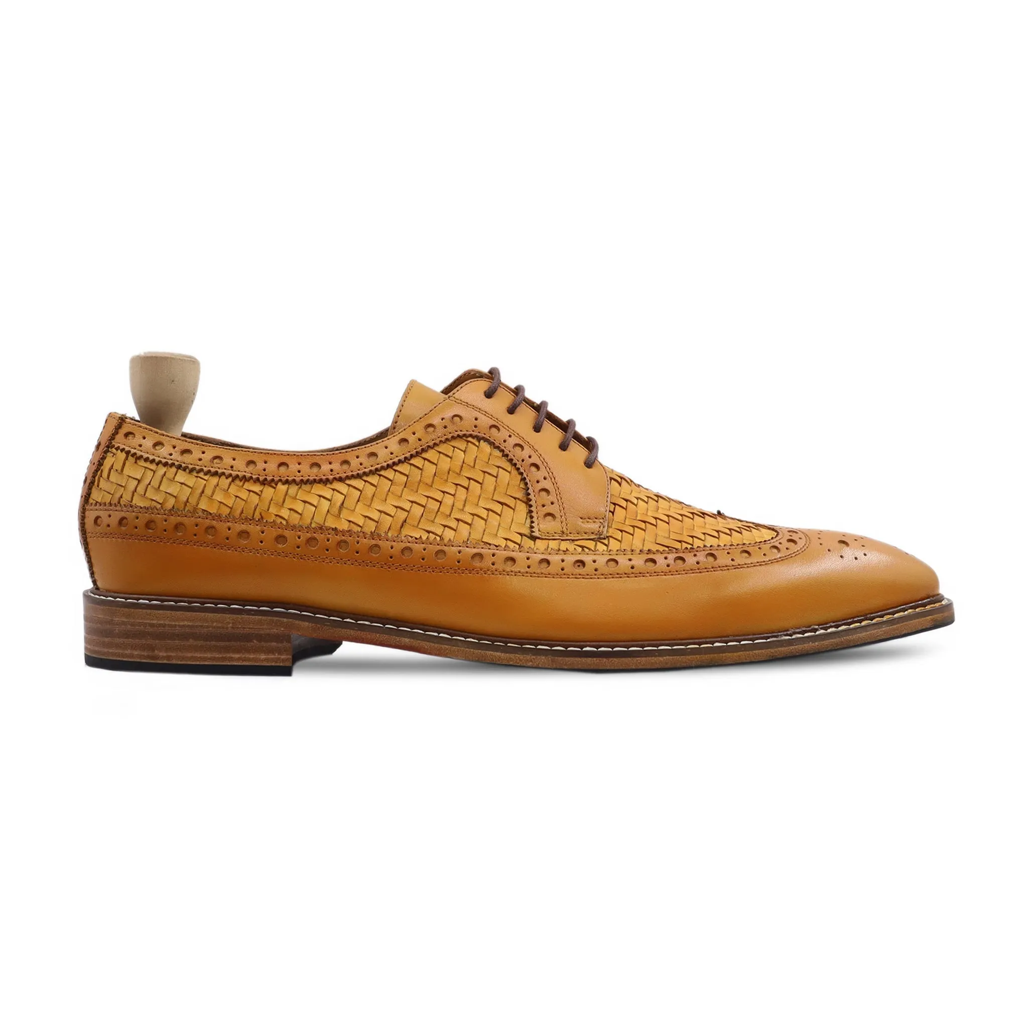 Wayne - Men's Yellow Calf and Hand Woven Calf Leather Derby Shoe