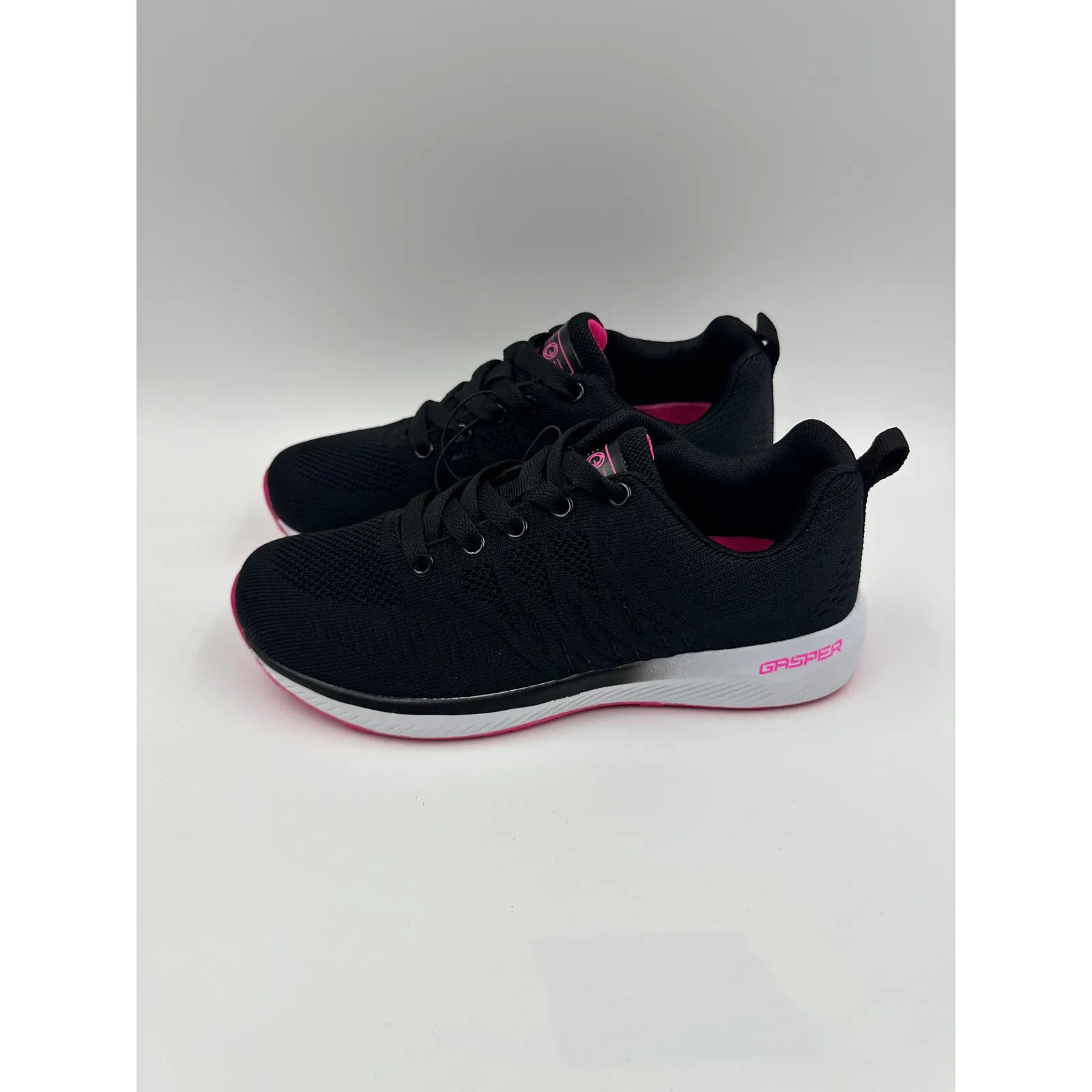 Women's Size 6, Black Running Sneaker w/ Pink Tread & Black to White Ombre Sole